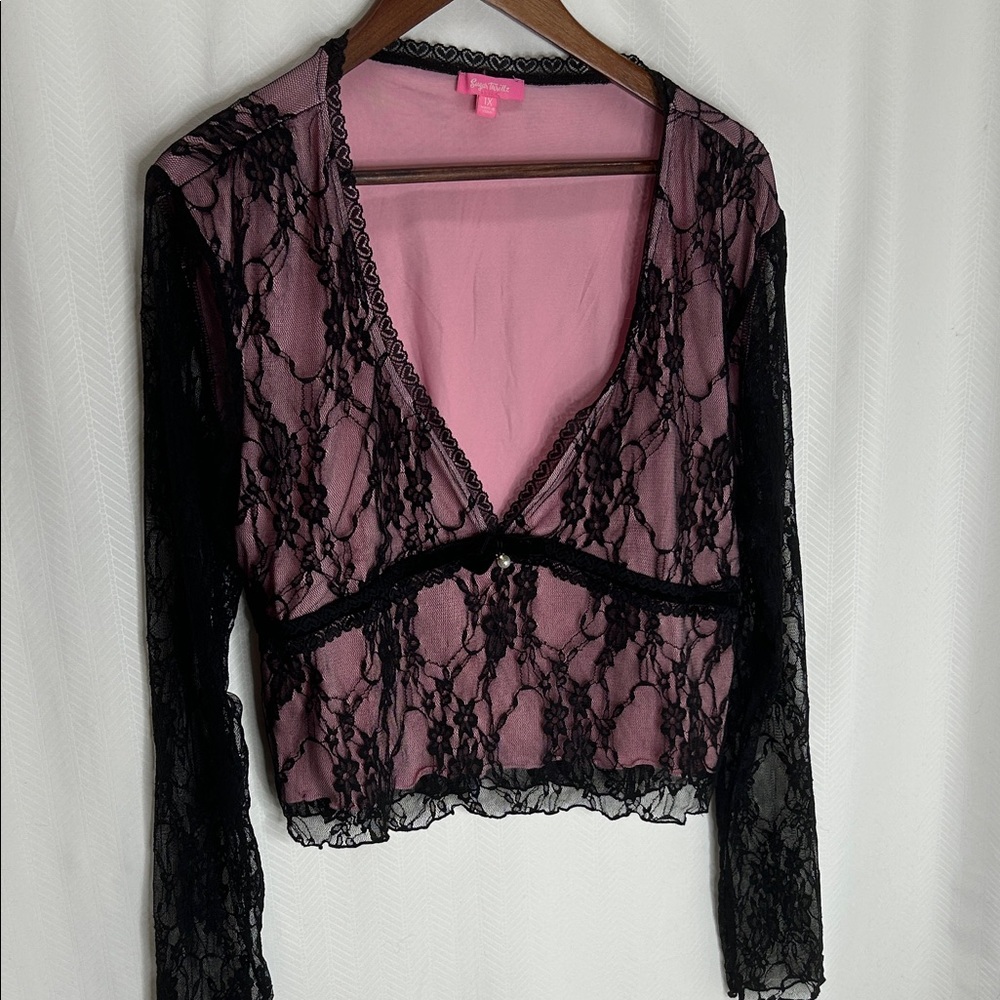 Sugar Thrillz Black and Pink Lace Blouse